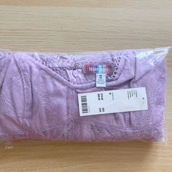 Urban Outfitters | Leah Lace Semi Sheer Romper New Medium Lilac Lavender Purple - Picture 9 of 10